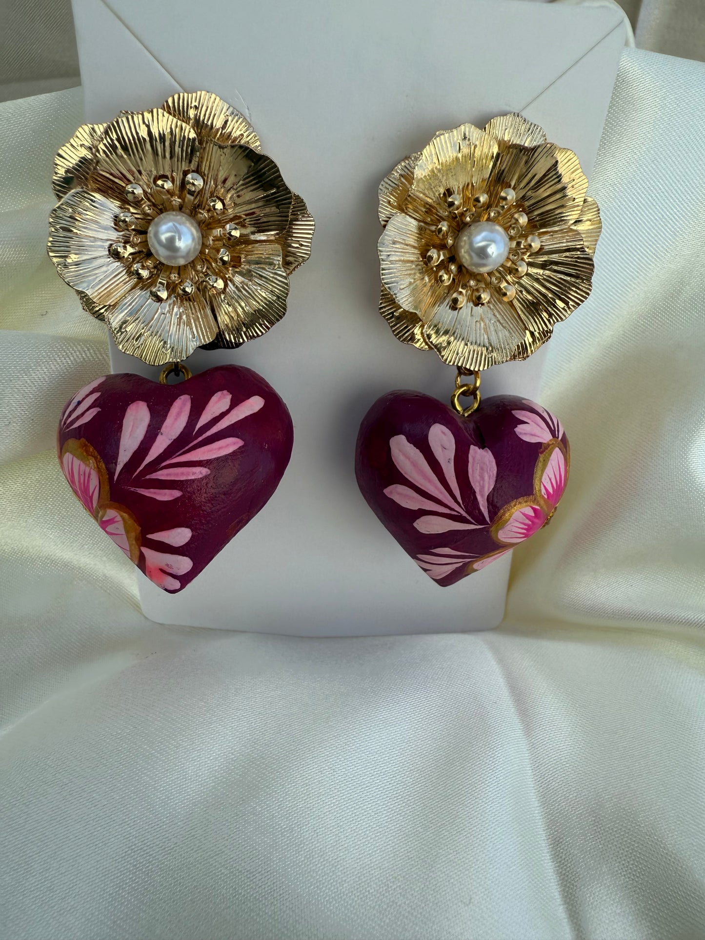 Aretes de madera de copal/flores /handmade jewelry/