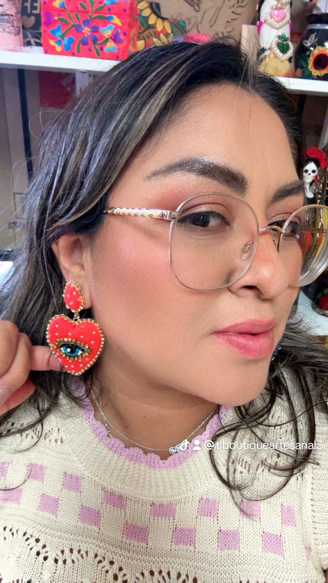 Handmade Sacred Heart Eye Earrings, Velvet Heart Earrings, Evil Eye Beaded Earrings, Mexican Statement Jewelry, Red Heart Earrings