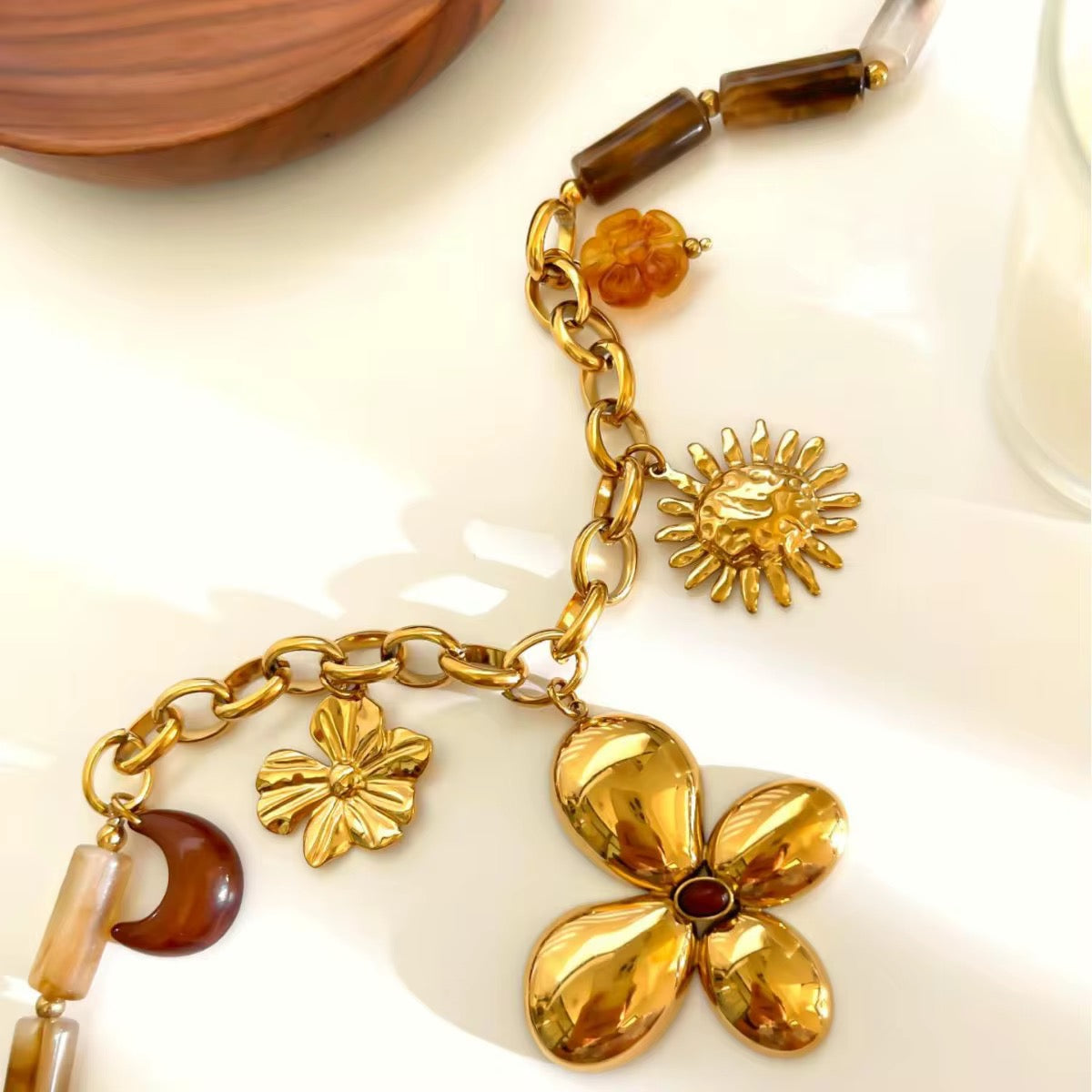 Collar de acero inoxidable/collar de moda sol/flores