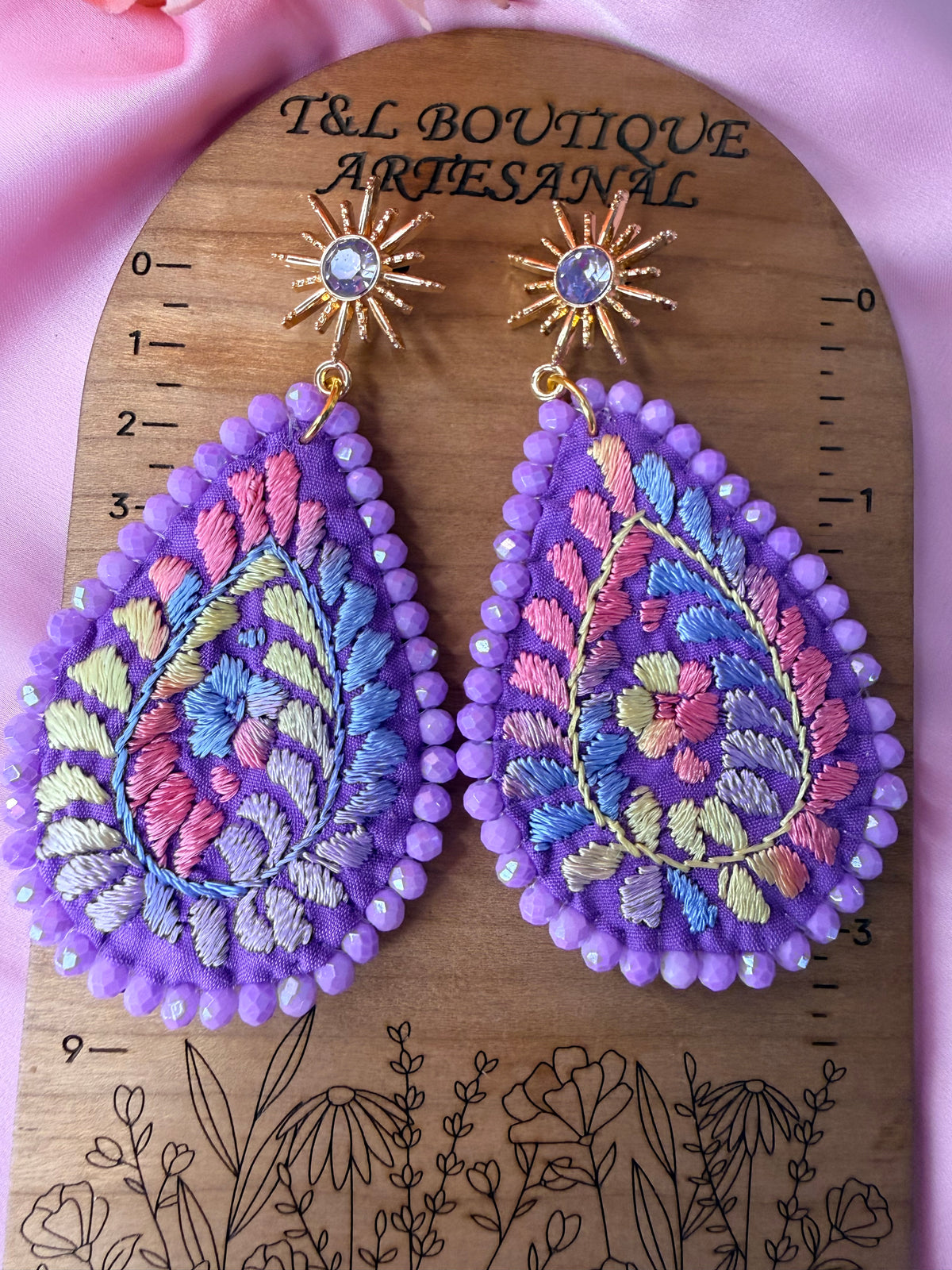 Hand Embroidered Drop Earrings, Mexican Handmade Earrings, Floral Textile Jewelry, Boho Statement Earrings, Artisan Gift