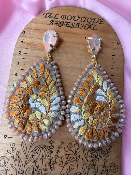 Hand Embroidered Drop Earrings, Mexican Handmade Earrings, Floral Textile Jewelry, Boho Statement Earrings, Artisan Gift