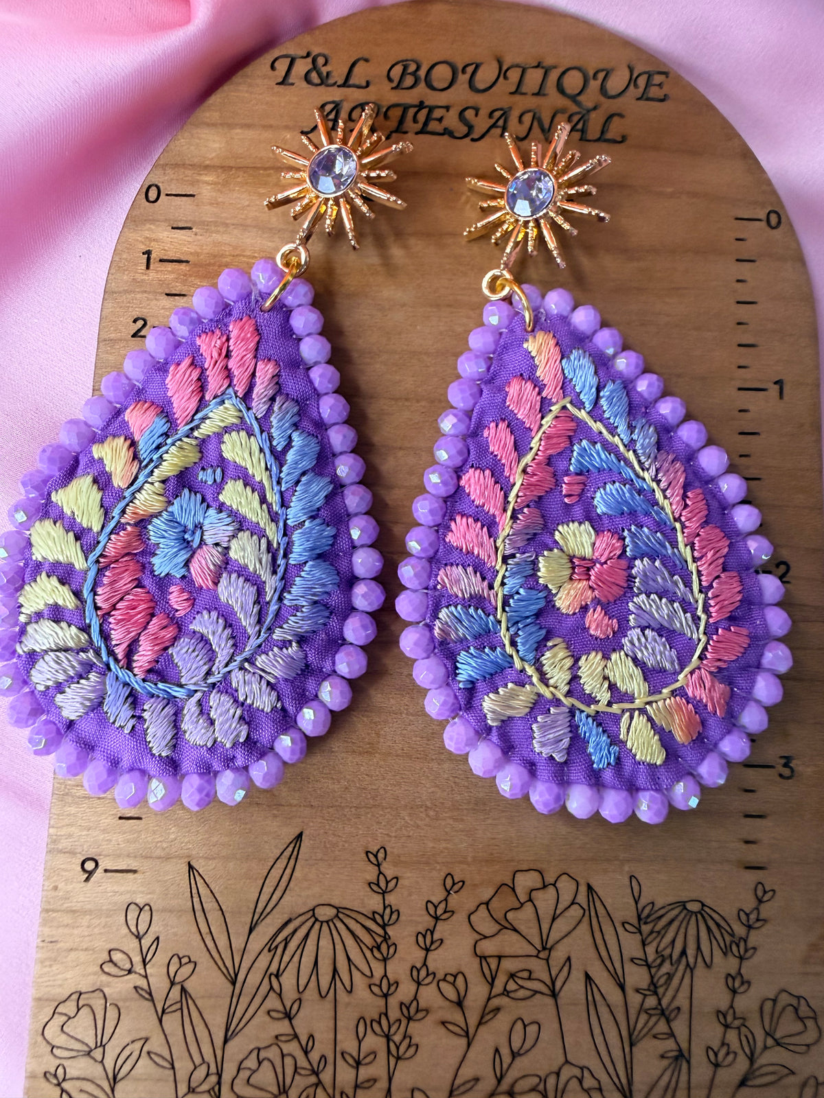 Hand Embroidered Drop Earrings, Mexican Handmade Earrings, Floral Textile Jewelry, Boho Statement Earrings, Artisan Gift