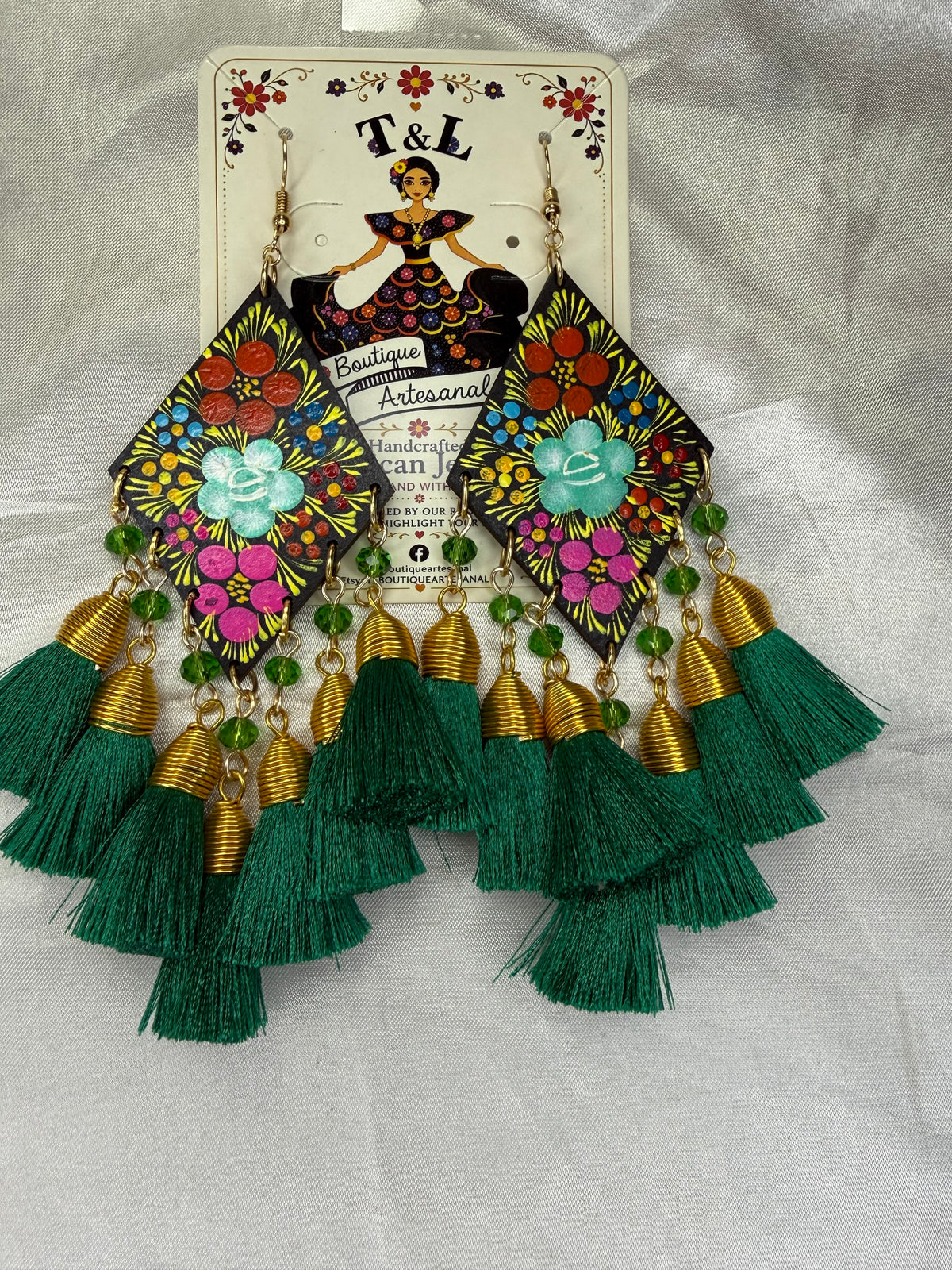 Hand Painted Mexican Earrings, Floral Wood Tassel Earrings, Colorful Statement Earrings, Handmade Lightweight Folk Art Jewelry