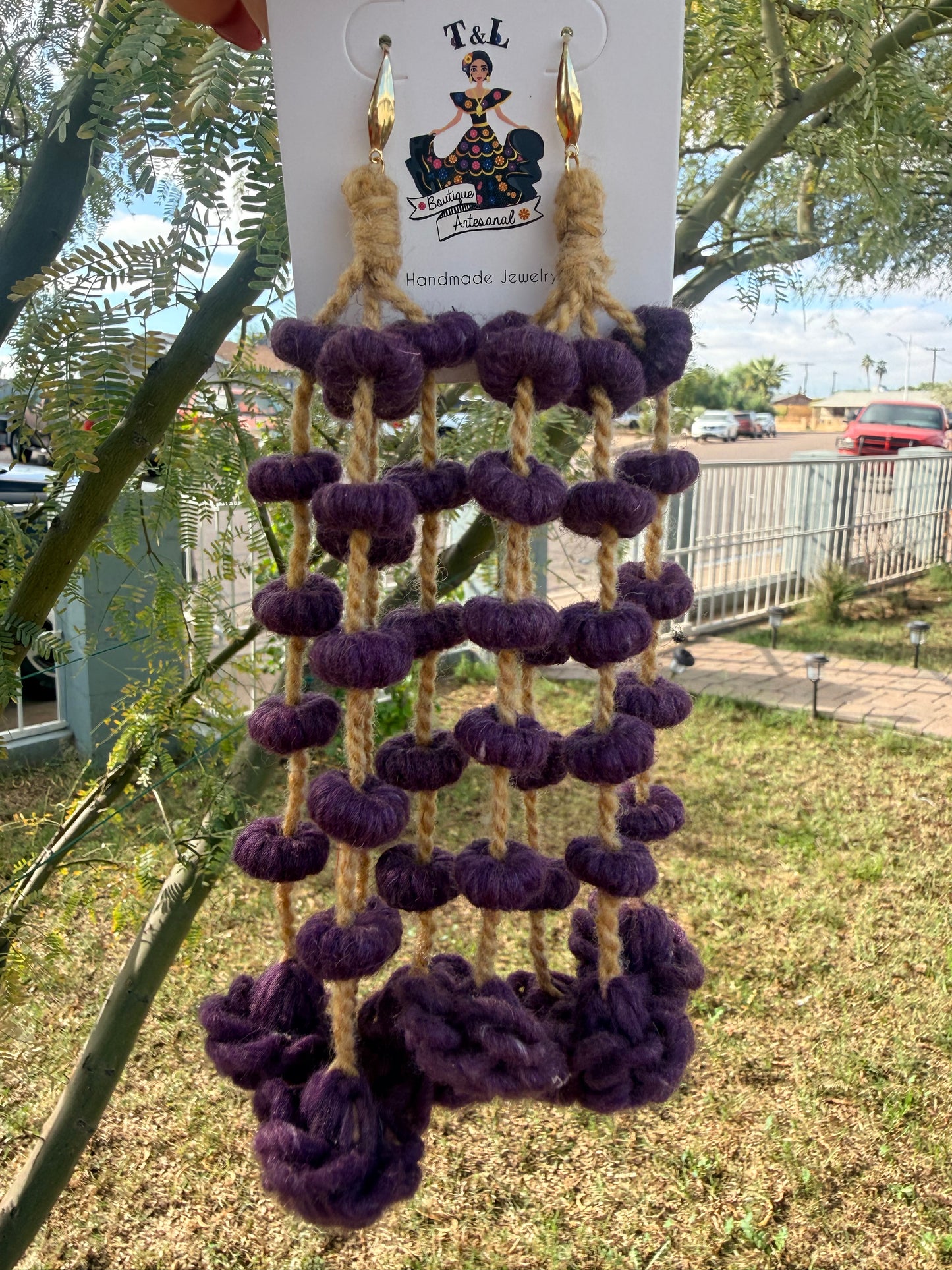 Aretes tlacoyales/aretes de lana /aretes hechos a Mano/ aretes artesanales /hand made jewelry