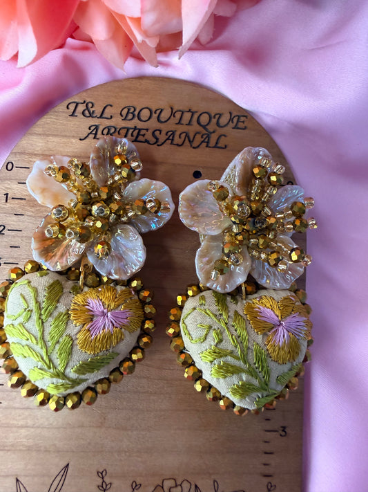 Hand Embroidered Floral Earrings, Mexican Handmade Jewelry, Beaded Flower Earrings, Boho Statement Earrings, Artisan Jewelry