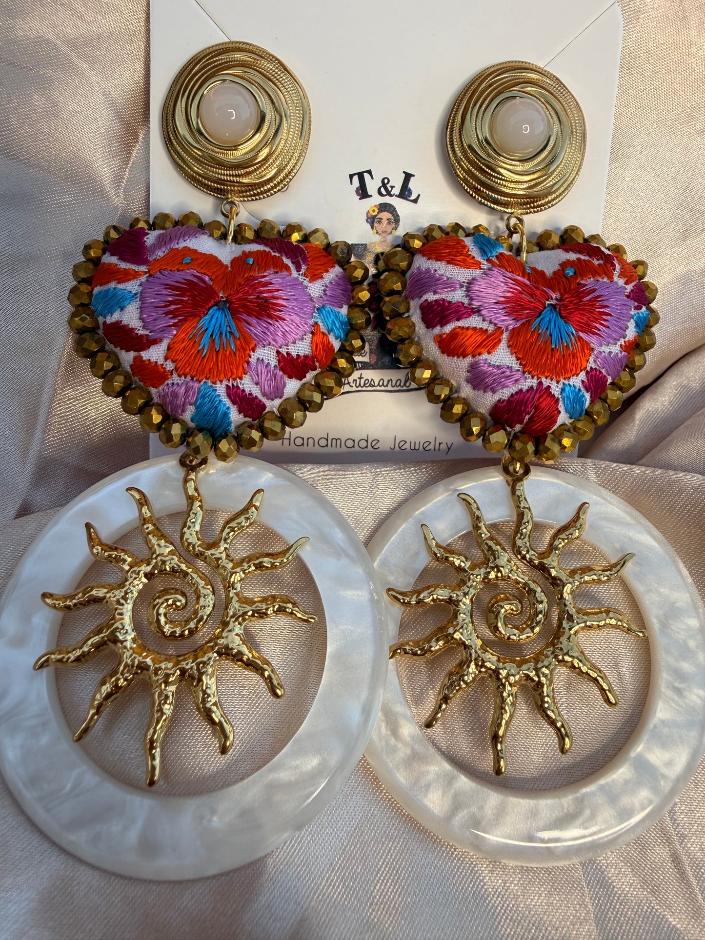 Aretes Artesanales Bordados a Mano en Técnica San Antonino | Acero Inoxidable | Joyería Oaxaqueña Ligera