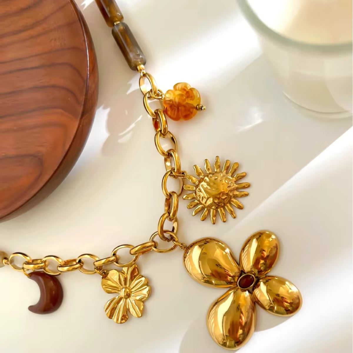 Collar de acero inoxidable/collar de moda sol/flores