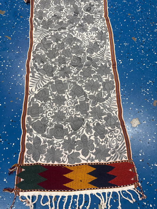 Mexican Embroidered Table Runner | Colorful Floral Textile | Pedal Loom Handmade Runner | Boho Table Decor | 17x52 Inches
