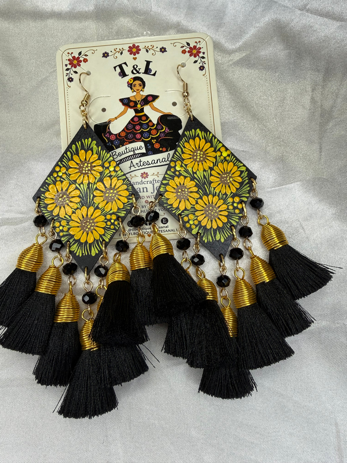 Hand Painted Mexican Earrings, Floral Wood Tassel Earrings, Colorful Statement Earrings, Handmade Lightweight Folk Art Jewelry
