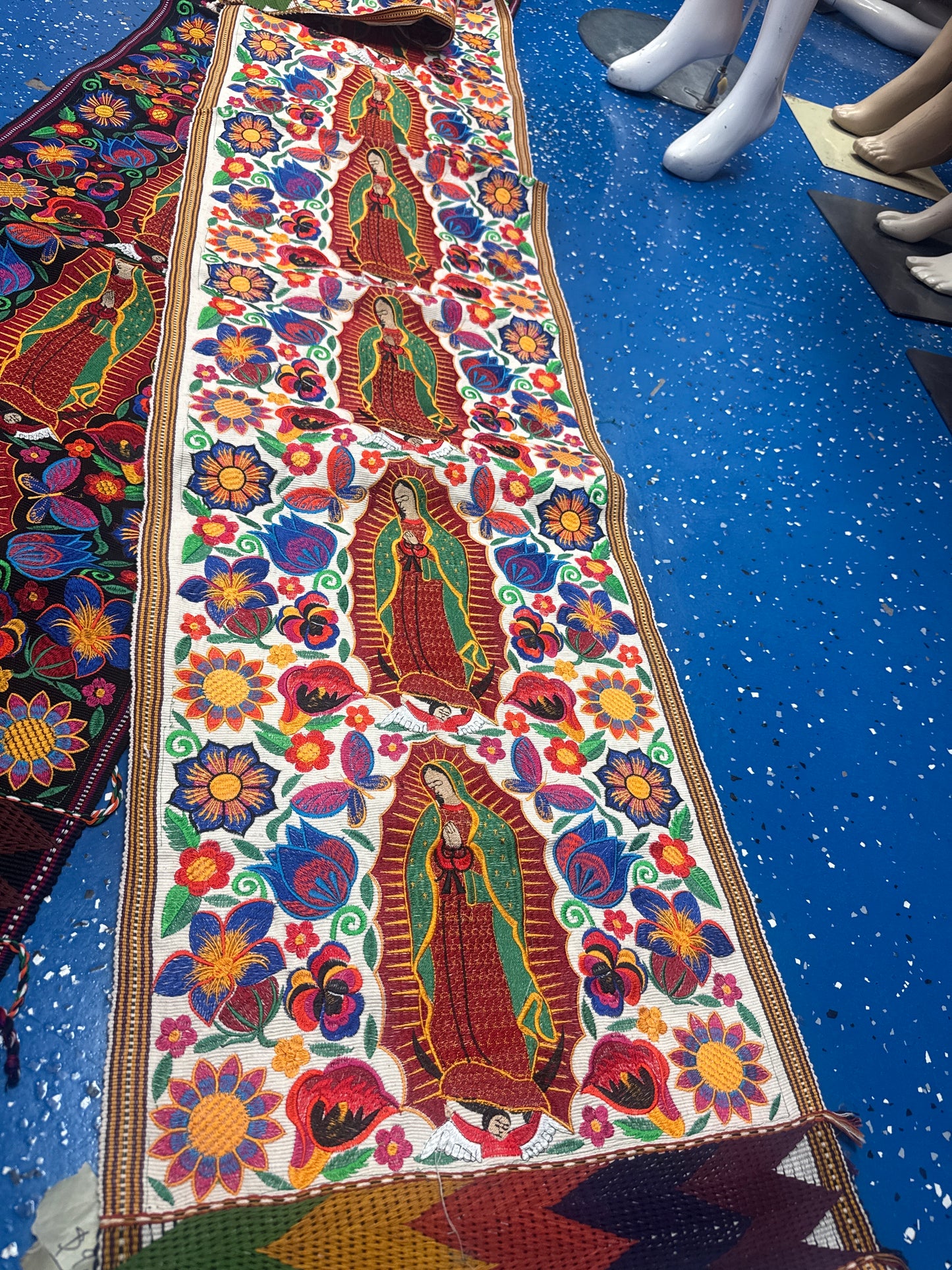 Virgen de Guadalupe Table Runner | Mexican Embroidered Textile | Religious Home Decor | Black Boho Table Runner | Extra Long 2m