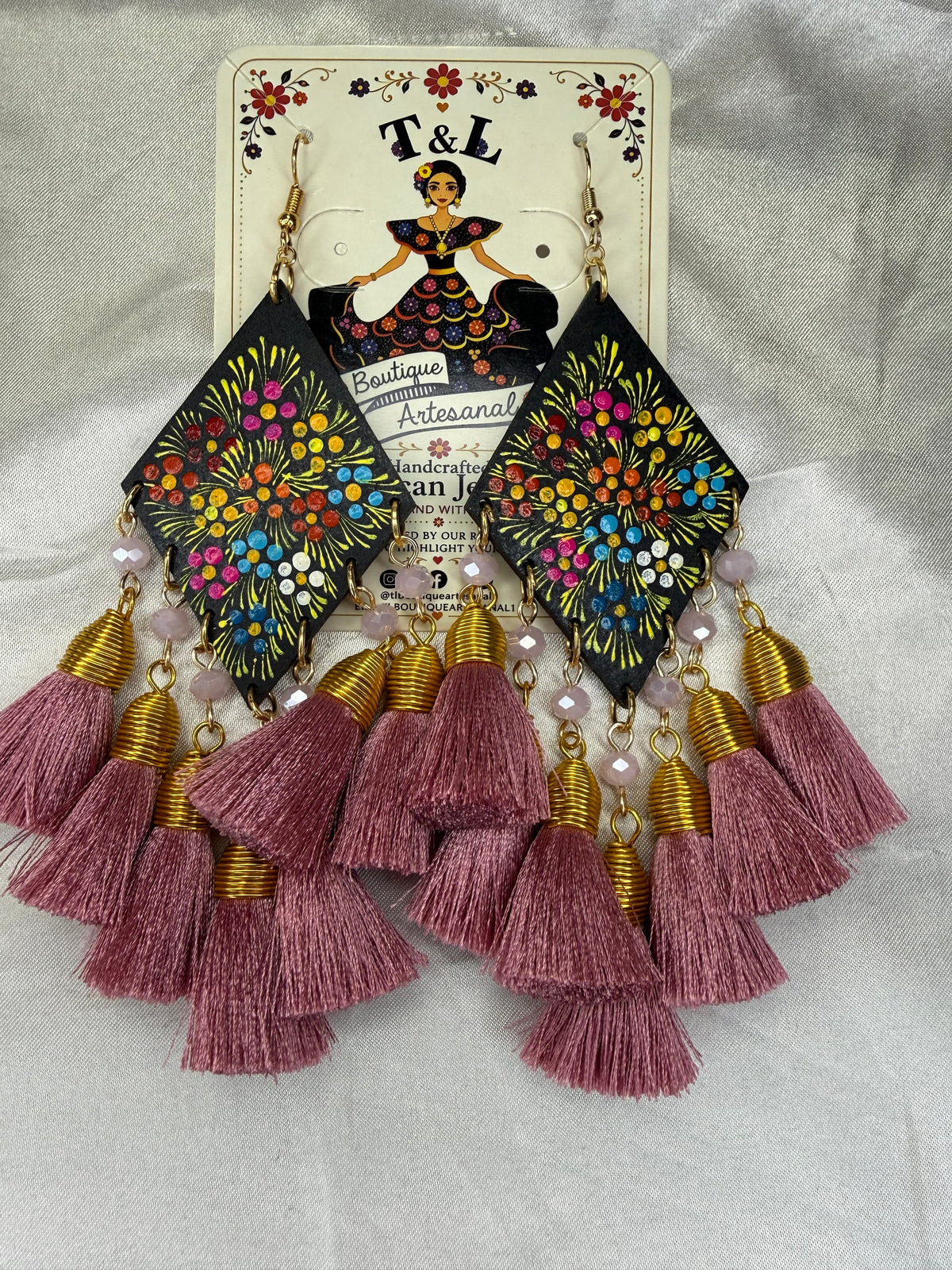 Hand Painted Mexican Earrings, Floral Wood Tassel Earrings, Colorful Statement Earrings, Handmade Lightweight Folk Art Jewelry