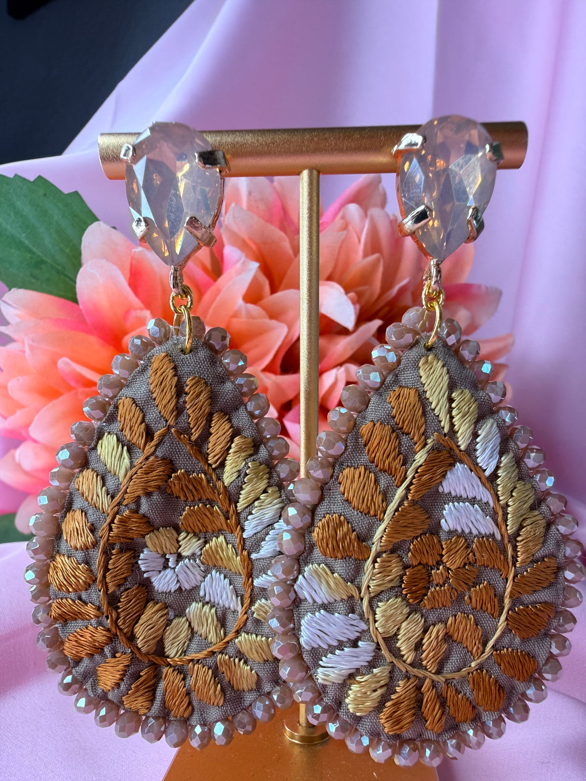 Hand Embroidered Drop Earrings, Mexican Handmade Earrings, Floral Textile Jewelry, Boho Statement Earrings, Artisan Gift