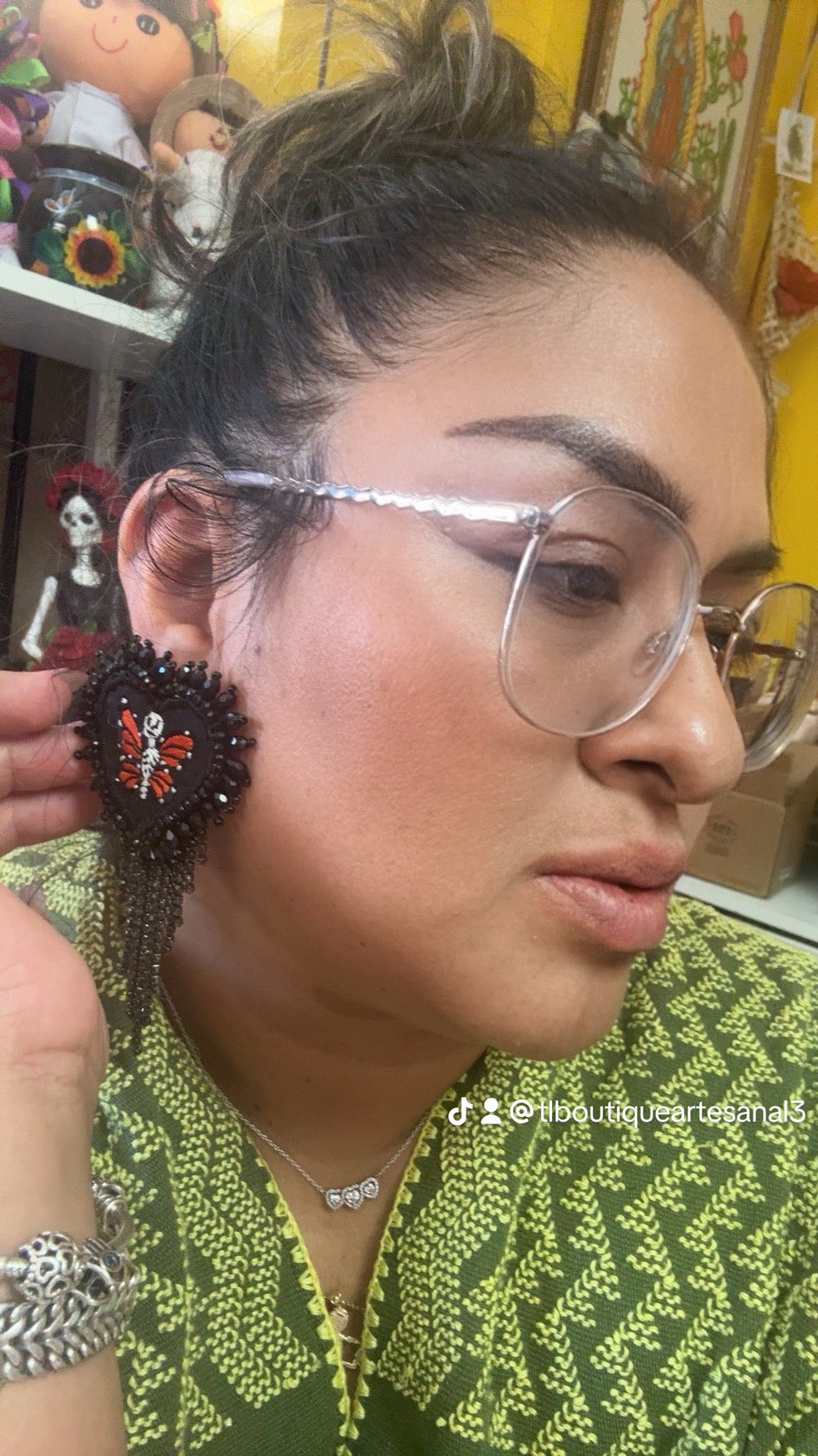 Hand Embroidered Day of the Dead Earrings, Mexican Skull Earrings, Frida Inspired Jewelry, Butterfly Heart Statement Earrings