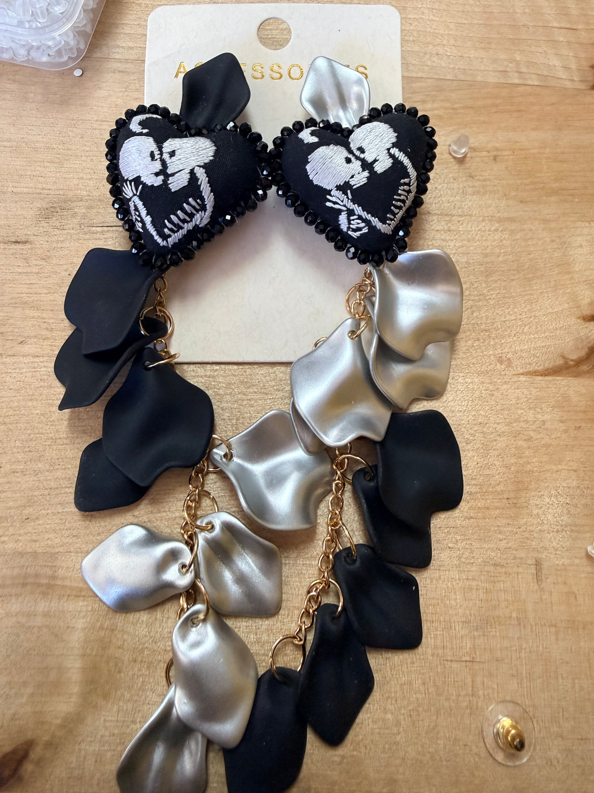 Hand Embroidered Day of the Dead Earrings, Mexican Skull Earrings, Frida Inspired Jewelry, Butterfly Heart Statement Earrings