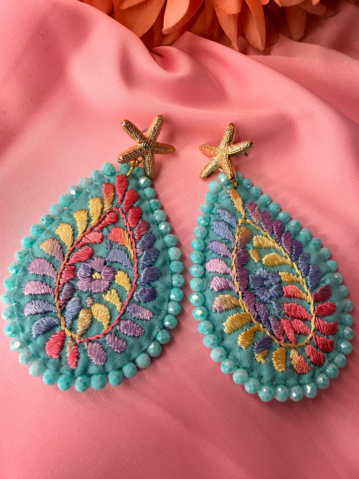 Hand Embroidered Drop Earrings, Mexican Handmade Earrings, Floral Textile Jewelry, Boho Statement Earrings, Artisan Gift