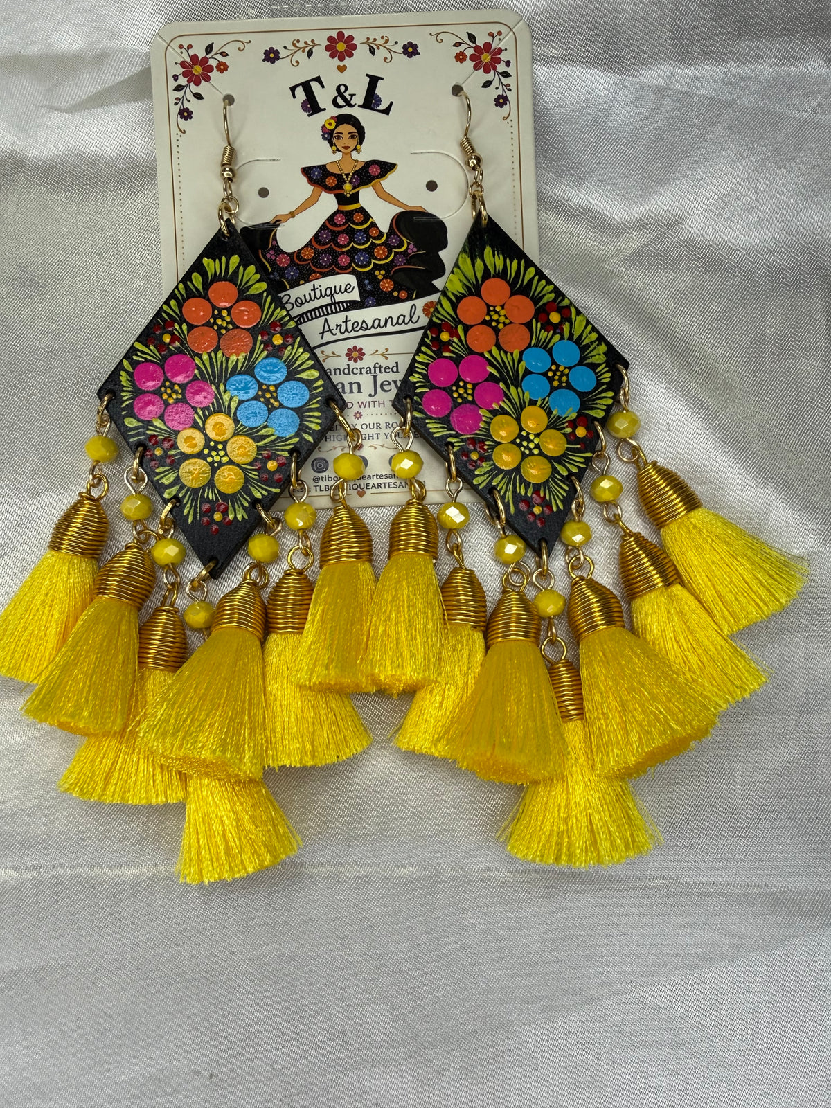 Hand Painted Mexican Earrings, Floral Wood Tassel Earrings, Colorful Statement Earrings, Handmade Lightweight Folk Art Jewelry