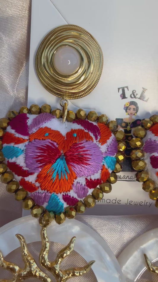 Aretes Artesanales Bordados a Mano en Técnica San Antonino | Acero Inoxidable | Joyería Oaxaqueña Ligera